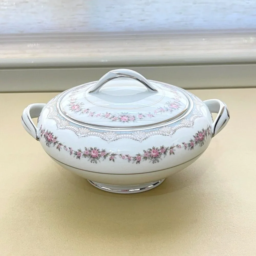 Noritake China Glenwood 5770 Sugar Bowl 2 Pc Dish Rose Floral